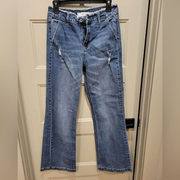 Kancan High Rise Distressed Straight Leg Jeans Raw Hem Waist Frayed - Picture 2 of 14